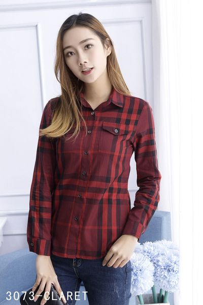 

Hot Sale The New Style Lapel Womens Designer T Shirts Classic Fashion Grid Printed Cotton Long Sleeve Designer Shirt 3 Colors