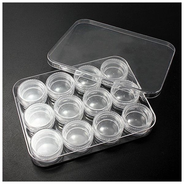 

plastic box for jewelry beads pills storage & 12 round organizer containers jars,transparent,box size: about 12x9x1.6cm small ro, Pink;blue