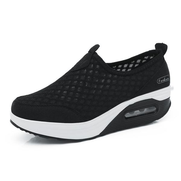 

2019 summer new style rocking shoes air cushion women's shoes mesh casual sports thick bottomed platform women's who, Black