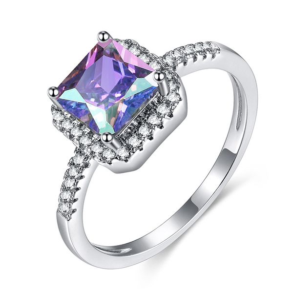 

горячие продажи геометрических квадратный камень обручальные кольца с красочные циркон мода простой кристалл женщины кольца партия ювелирных, Silver