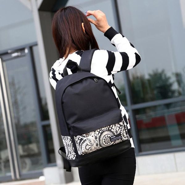 

fashion women men backpack canvas bags vintage geometric flower travel backpack reinforced shoulder strap school bag rucksack