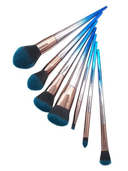 

7 greyish blue gradient makeup brush set beauty tools blue flame blush brush