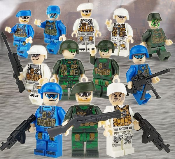 

wholesale blocks toy military boy land force air force and navy role game for kids one set 12pcs with weapon