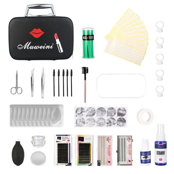 

22pcs eyelashes grafting set false lashes extension grafted practice kit with makeup case for starter