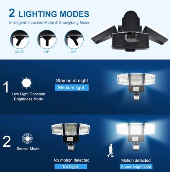 

188/22leds led solar light three twin head pir motion sensor lighting outdoor garden solar lamp waterproof street security lamp