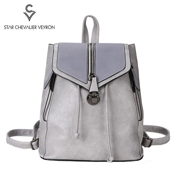 

2020 women's leather backpack college style fashion double zipper design backpack women casual daypack travel bag splice bag sac