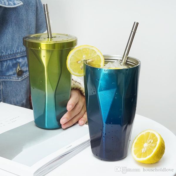 

mug portable novel water cup with straw mugs milk tea male and female students creative drinkware stainless steel gradient sippy cup