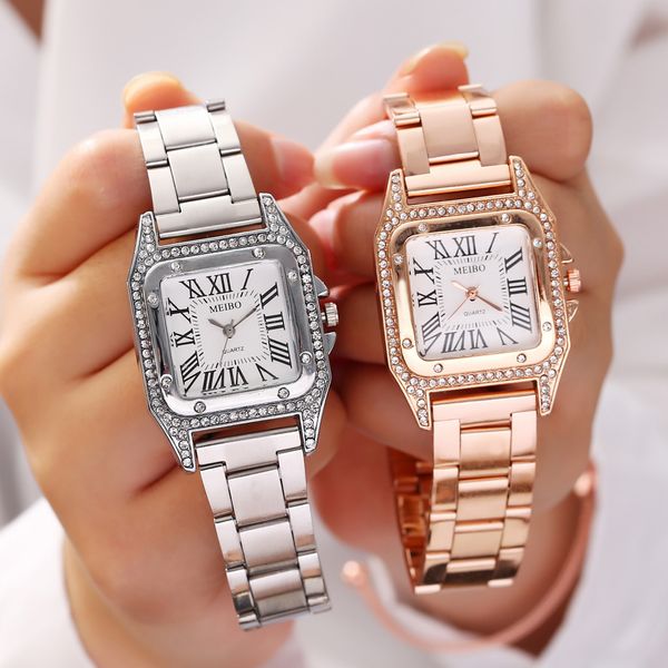 

sleek minimalist square dial watch stainless steel with ladies quartz watches montre femme 2019, Slivery;brown