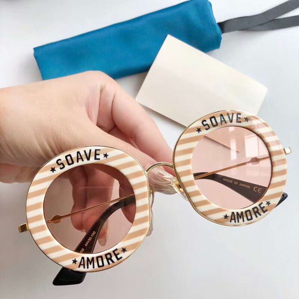

0113 round metal sunglasses stripe frame sun glasses 0113s fashion designer sunglasses eyewear new with box, White;black