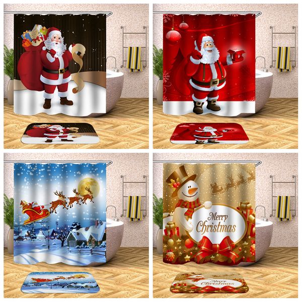 

christmas shower curtain santa claus snowman bell trees xmas elk bathroom shower curtain waterproof polyester fabric with hooks ljja3438-1