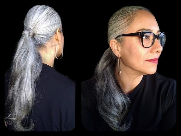 Long Gray Hair Long Silver Hair Pony Tail Wraps Around Naturally