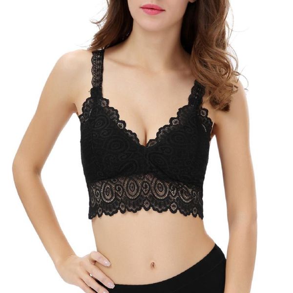 

women lace crochet bralette bra bustier crop floral padded top, White