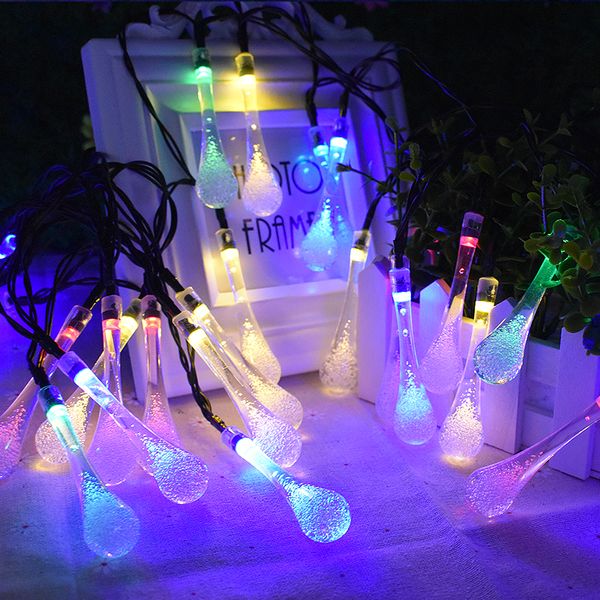 20 luci a LED ad energia solare con goccia d'acqua a LED per feste di Natale, feste di nozze, decorazioni per interni all'aperto