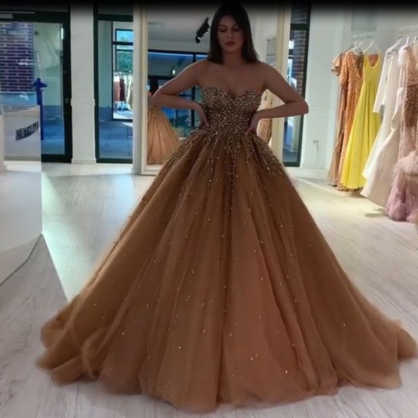 

stunning dark champagne ball gown quinceanera dresses sweetheart beading sequined pageant gown tulle puffy prom dress, Blue;red