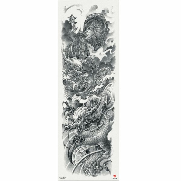 

1 piece chinese totem cloud dragon temporary tattoo sticker with arm body art big sleeve large fake tattoo sticker