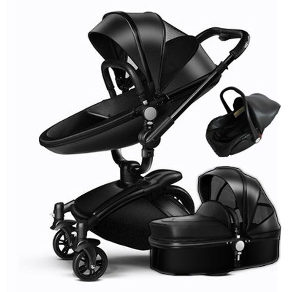

3 in 1 leather baby stroller set high landscape stroller system baby pram 360 rotation pushchair with bassinet and car seat