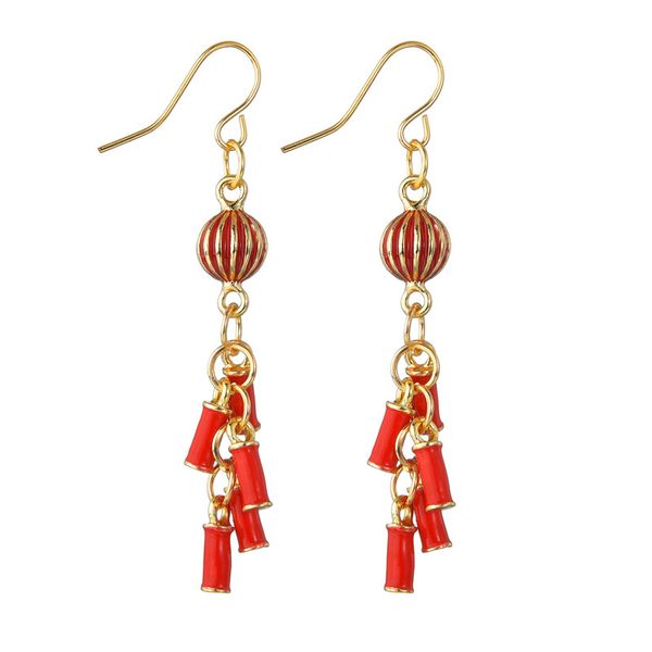 

new design chinese new year firecrackers red chili drop earrings for women freshwater pearls long dangle earrings female jewelry, Golden