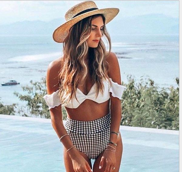 

женские раздельные купальники бикини в европе и америке продают бикини с высокой талией и принтом