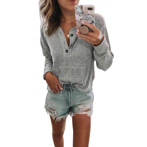 

lasperal trendy women clothes solid button v-neck knitted sweater long sleeve casual cotton knitwear pullover sweatershirt, White;black