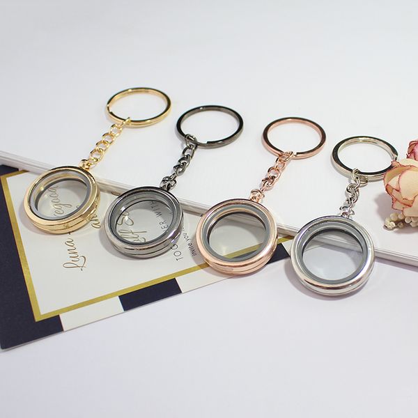 

1pc 30mm magnetic closure crystals alloy floating memory locket keychain memorial jewelry urn key chain, Silver