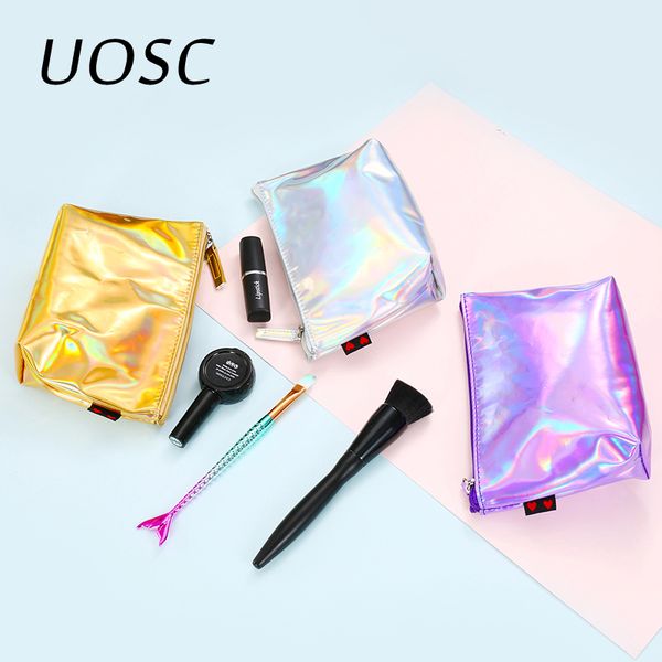 

uosc portable pu leather makeup bags travel organizer cosmetic bag necessaries women casual make up pouch toiletry holographic