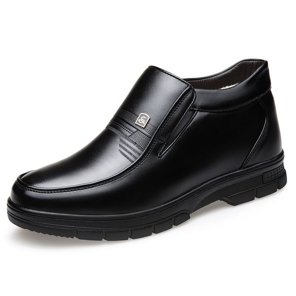 

newly man winter boots quality soft leather father shoes brands white wool inner boots 38-44 man snow leather, Black