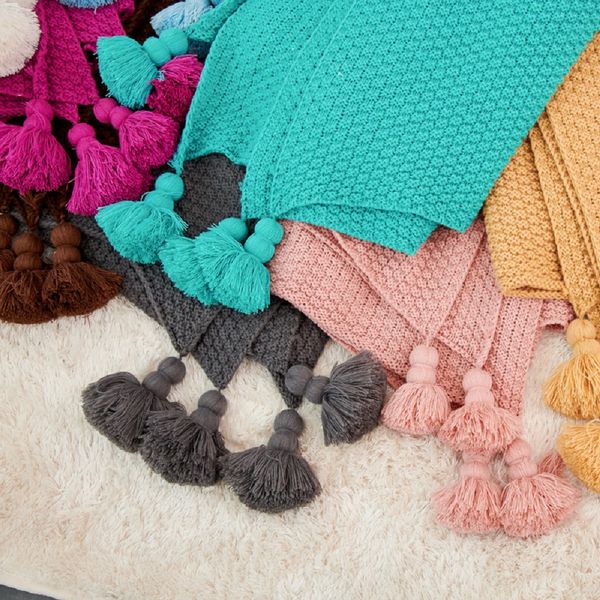 

thread blanket with tassel solid beige grey coffee throw blanket for bed sofa home textile fashion cape 130x170cm knitted carpet