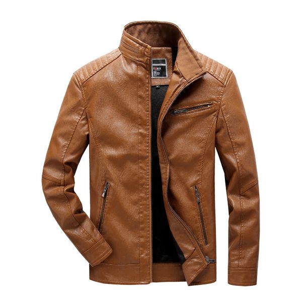 

mens leather jacket warm fleece leather coat men biker motorcycle jackets stand collar m-4xl plus size casual coats, Black