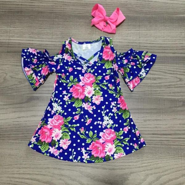

special offer summer baby girls milk silk cotton navy floral off shoulder knee length dress children clothes boutique match bow, White