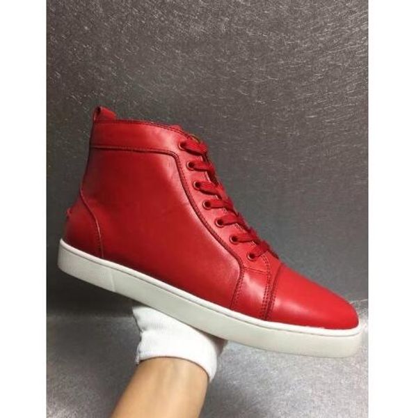 

original box] prefer luxury party shoes spikes red bottom sneaker flat men's high lace-up fashion wedding gift birthday, Black
