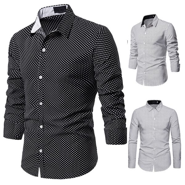 

men's shirt dot fashion decoration leisure design men's long sleeve shirt n5220, White;black