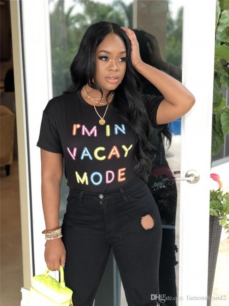 

rainbow colors letter print woman tshirt designer solid loose donna summer cloth fashion casual lady top, White