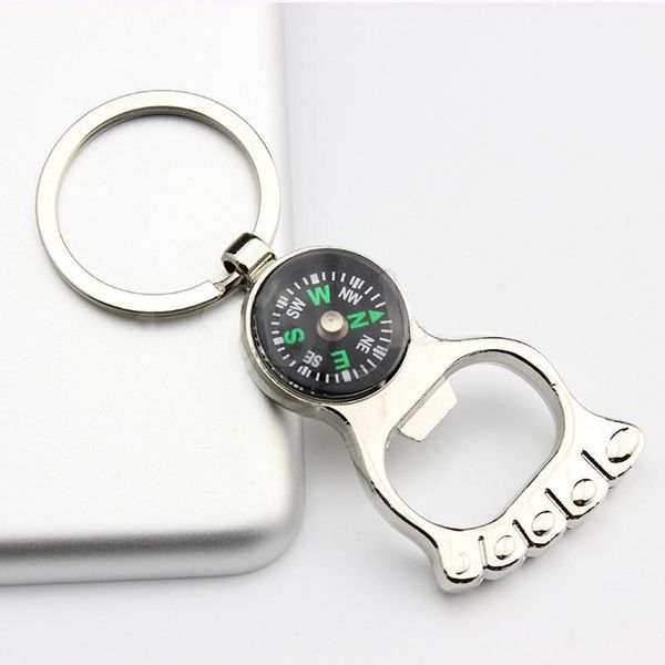 

creative type multi-function hiking metal mini compass bottle opener keychain foot shape key ring beer openers corkscrew fa3048