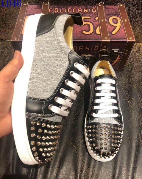 

ab9 new christian luxury louboutin bottom red bottoms studded spikes brand cl mens casual shoes men women party lover sports sneakers, Black