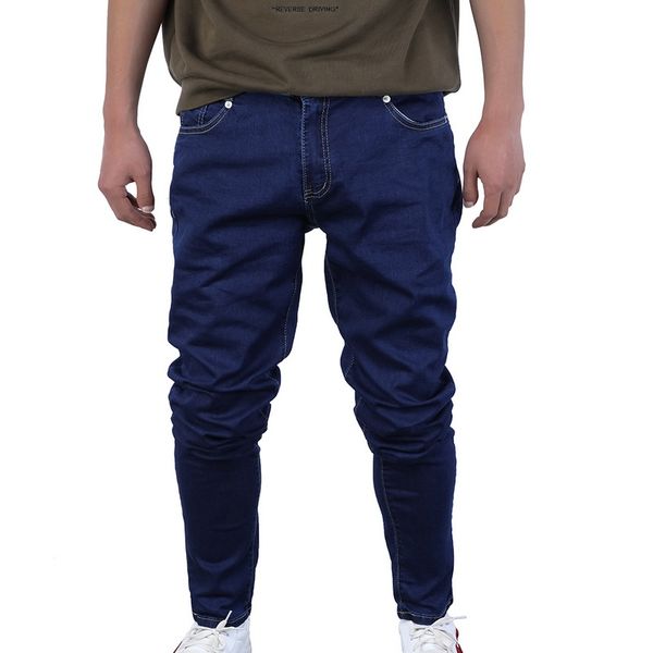 

laamei skinny jeans men drawstring slim denim joggers stretch male jean pencil pants blue men's jeans fashion casual hombre