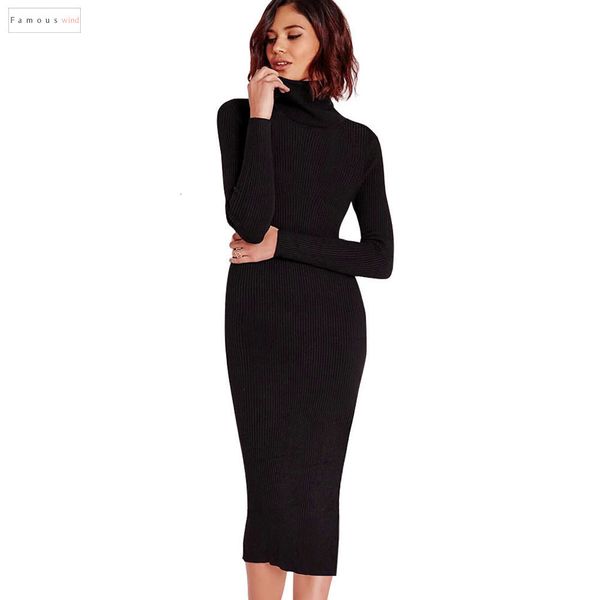 

women autumn winter dresses knitted dresses slim elastic turtleneck long sleeve bodycon robe sweater vestidos designer clothes, Black;gray