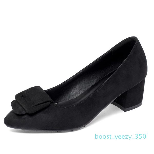 

ribetrini fashion female spring shoes woman flock buckle slip on shallow pointed toe pumps women high heel pumps b35, Black