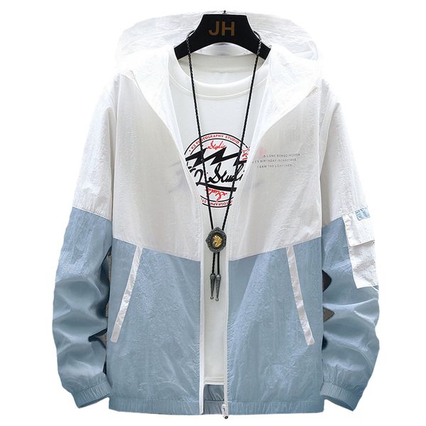 

men's jackets 2021 summer jacket thin coats patchwork casual outerwear sun protection jacke breathable color block hx402, Black;brown