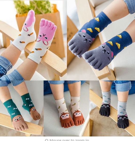 

children's socks spring summer cotton baby girls socks toddler baby kids girls boy cartoon animal five fingers slip cotton, Pink;yellow