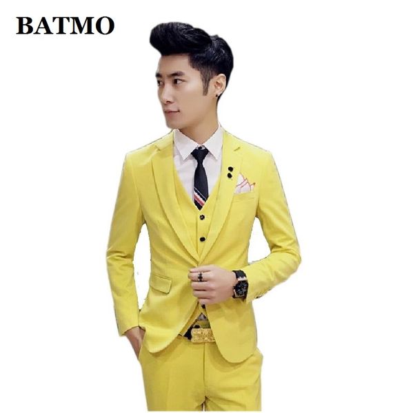 

batmo 2019 new arrival korea style slim yellow suits men,men's wedding dress plus-size s-4xl tz78, White;black