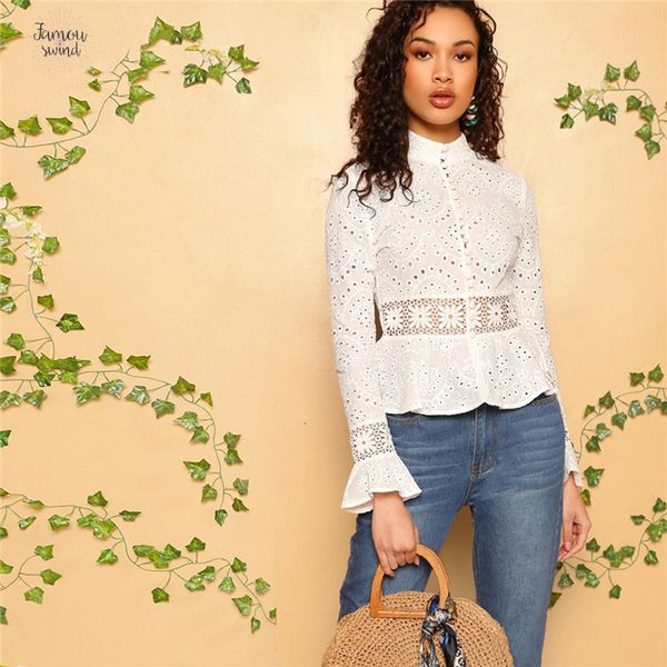 

guipure blouses lace insert embroidered eyelet peplum blouse hollow out women long sleeve slim fit office white lady boho