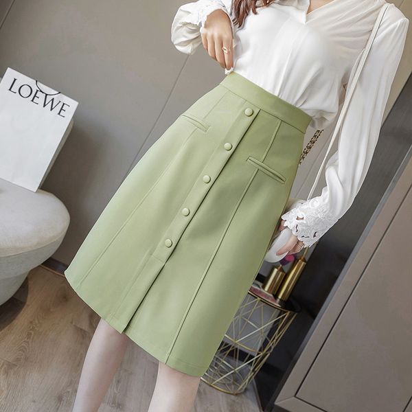 

skirts korean fashion women skirt elegant high waist split plus size woman a-line faldas mujer moda womens, Black