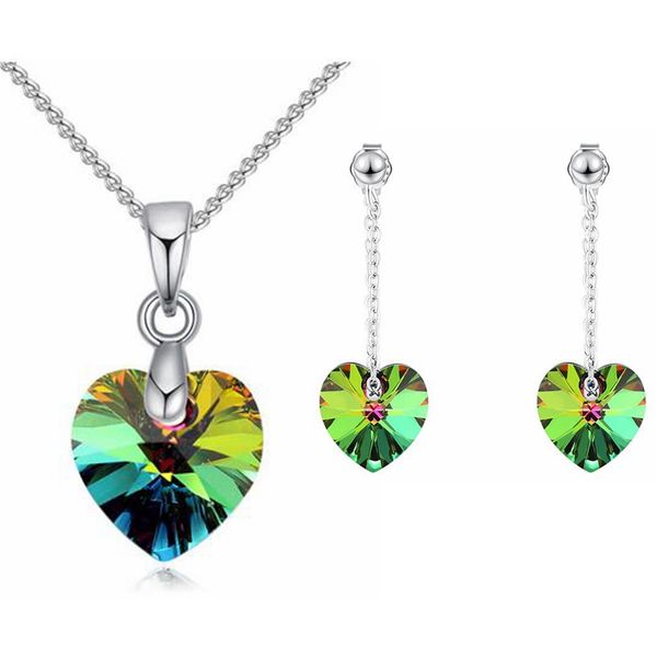 

crystal mini-pendant heart-shaped necklace earrings women and girls jewelry accessories crystal from swarovski, Silver