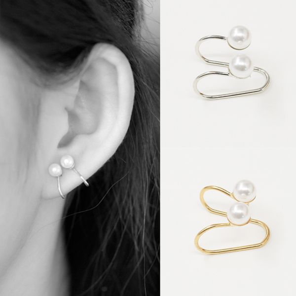 

2019 new pearl double hoop ear cuff clip on earring sweet tragus cartilage non piercing closure rings no for earrings jewelry, Silver