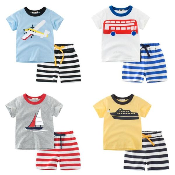 

2020 children's clothing summer new fashion short sleeved coat + shorts suit boys cartoon thin clothes kids 2pcs thin sportsuit, White