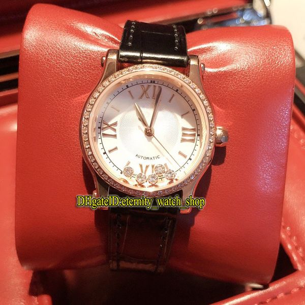 

yf version happy diamonds 30 mm 274893-5002 white dial diamond bezel eta 2892 automatic lady watch 18k rose gold case luxury watches, Slivery;brown