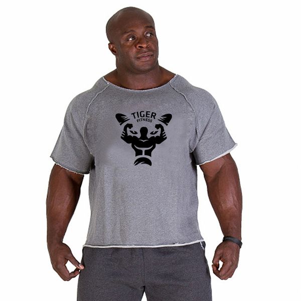 

sport t shirt men cotton dry fit gym training tshirt men shabby running shirt sportswear loose bodybuilding fitness top, Black;blue