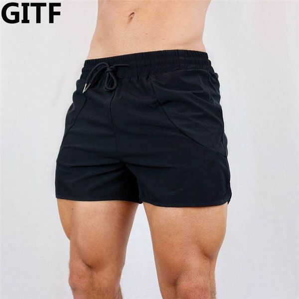 

running shorts men solid color jogging gym fitness training quick dry beach short pants male summer sports workout clothing, Black;blue
