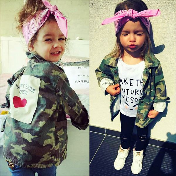 

2019 autumn baby kids girls camouflage jacket coat long sleeve cotton outwear baby girl clothing age 1-7, Blue;gray