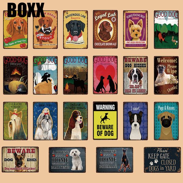 

kelly66 ] good dog waring beware of dogs pug kisses metal sign tin poster home decor bar wall art painting 20*30 cm size dy63